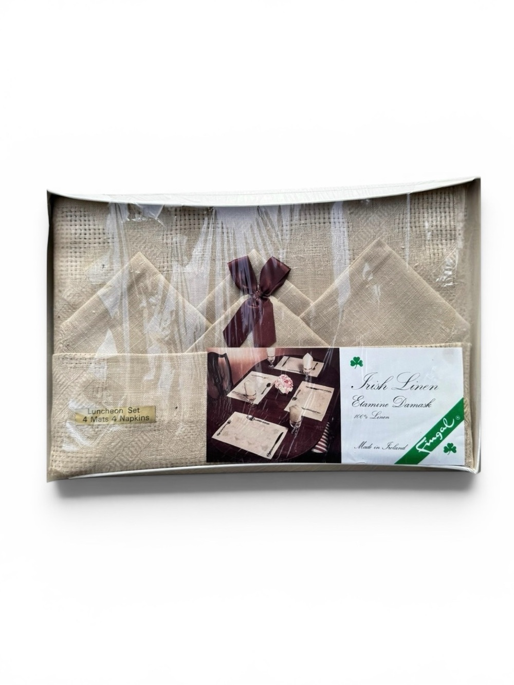 Vintage Irish Linen Etamine Damask Luncheon Set